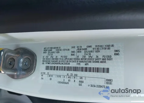 2024 Ford Escape Active z USA, uszkodzony, nr VIN 1FMCU0GNXRUA33530